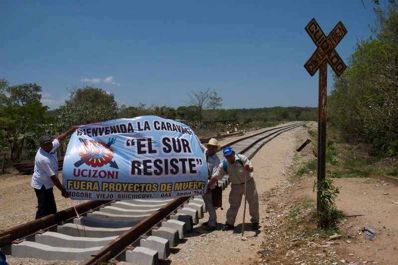 Am dritten Tag ihrer Reise kam die Karawane in Mogoñé Viejo an, wo die Dorfbewohner*innen gegen den Interozeanischen Korridor sind. Foto: Isabel Mateos.