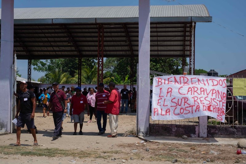 Empfang der Karawane im Ejido Progreso, in der Gemeinde Pijijiapan, in Chiapas. Foto: Isabel Mateos.