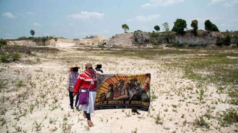 Collage Person mit Banner des CNI läuft auf einem stück trockener Erde mit etwas Gras