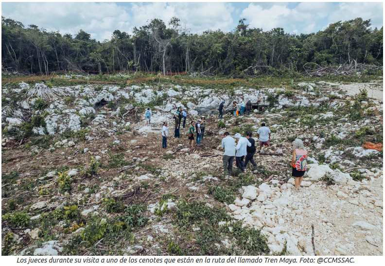 Personen bei einer Begehung der Schneise des Tren "Maya"