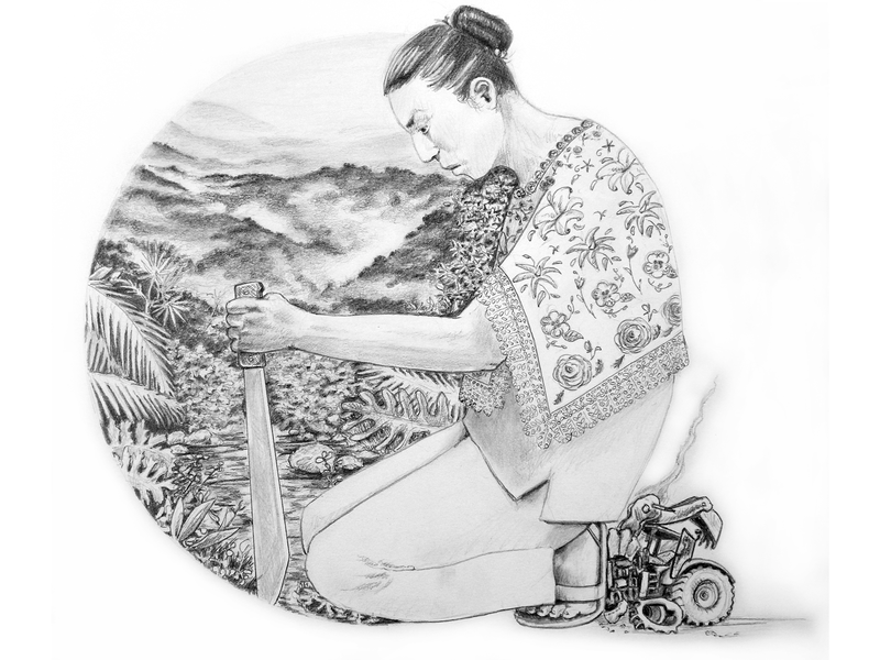 Die Baumaschinen der territorialen Neuordnung scheitern an starker Verteidigung des Territoriums. Artwork: Virginie Mermet